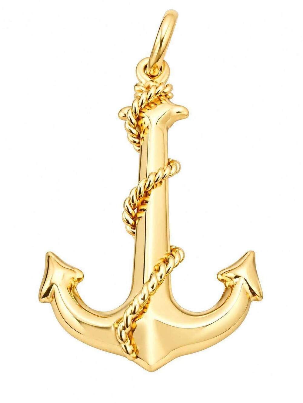 14k Yellow Gold Marine Nautical Anchor & Rope Unisex 3D Pendant Charm 30mm